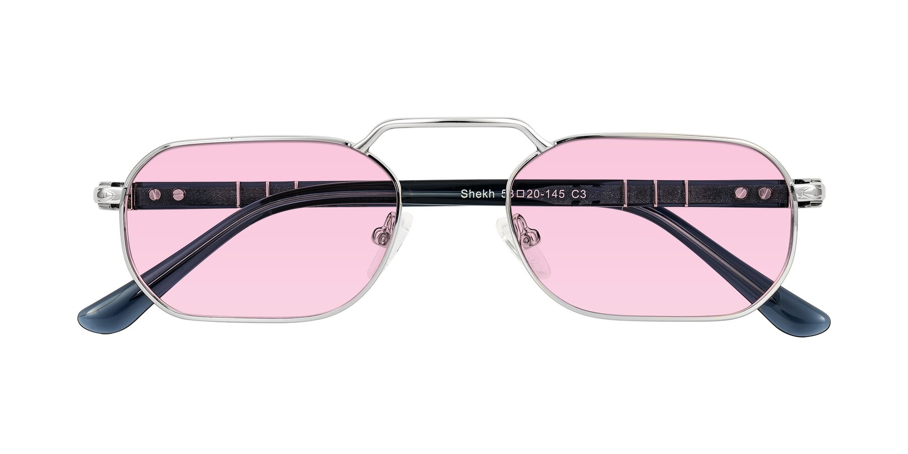 Folded Front of Shekh in Silver with Light Pink Tinted Lenses