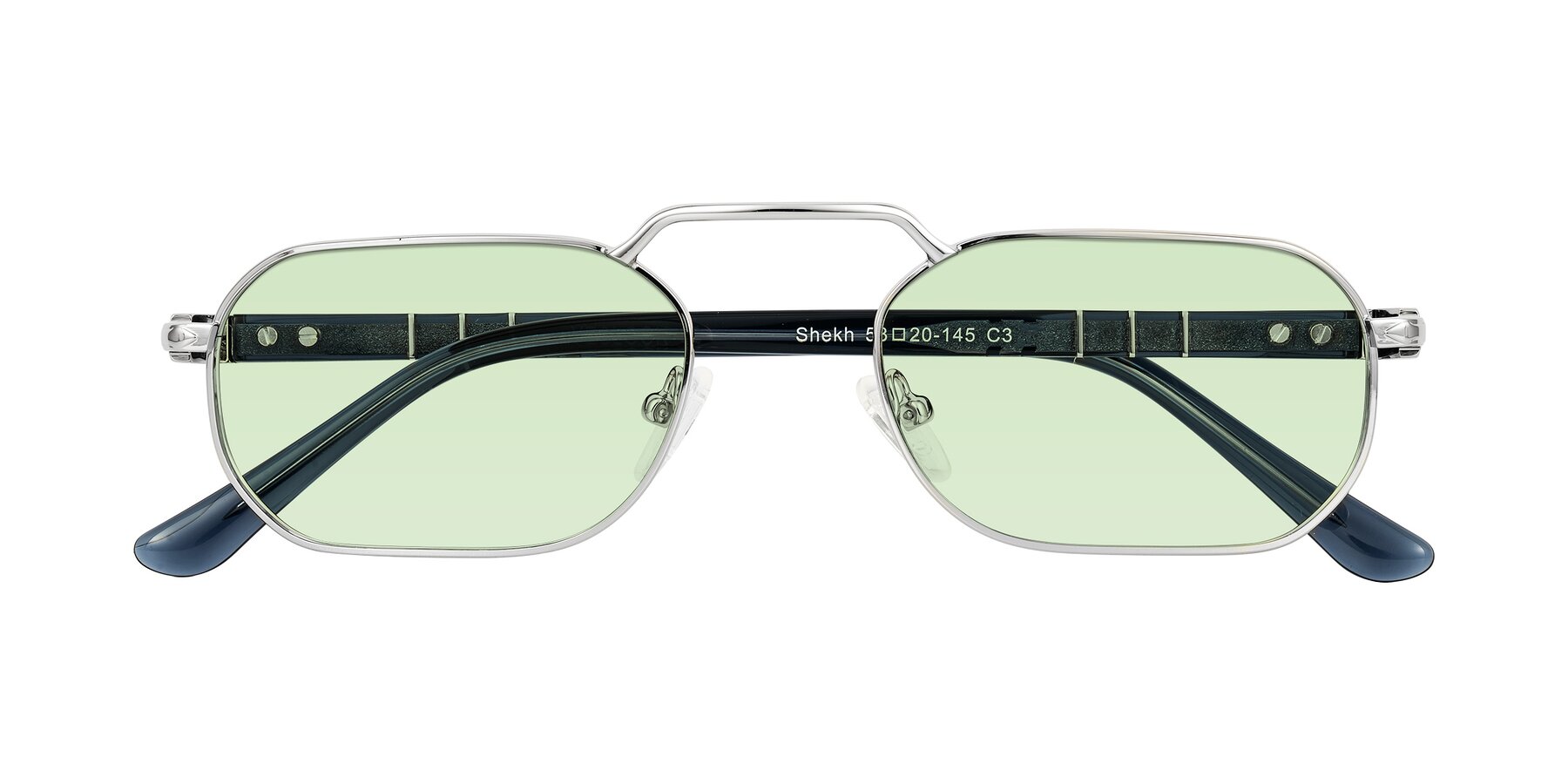 Folded Front of Shekh in Silver with Light Green Tinted Lenses