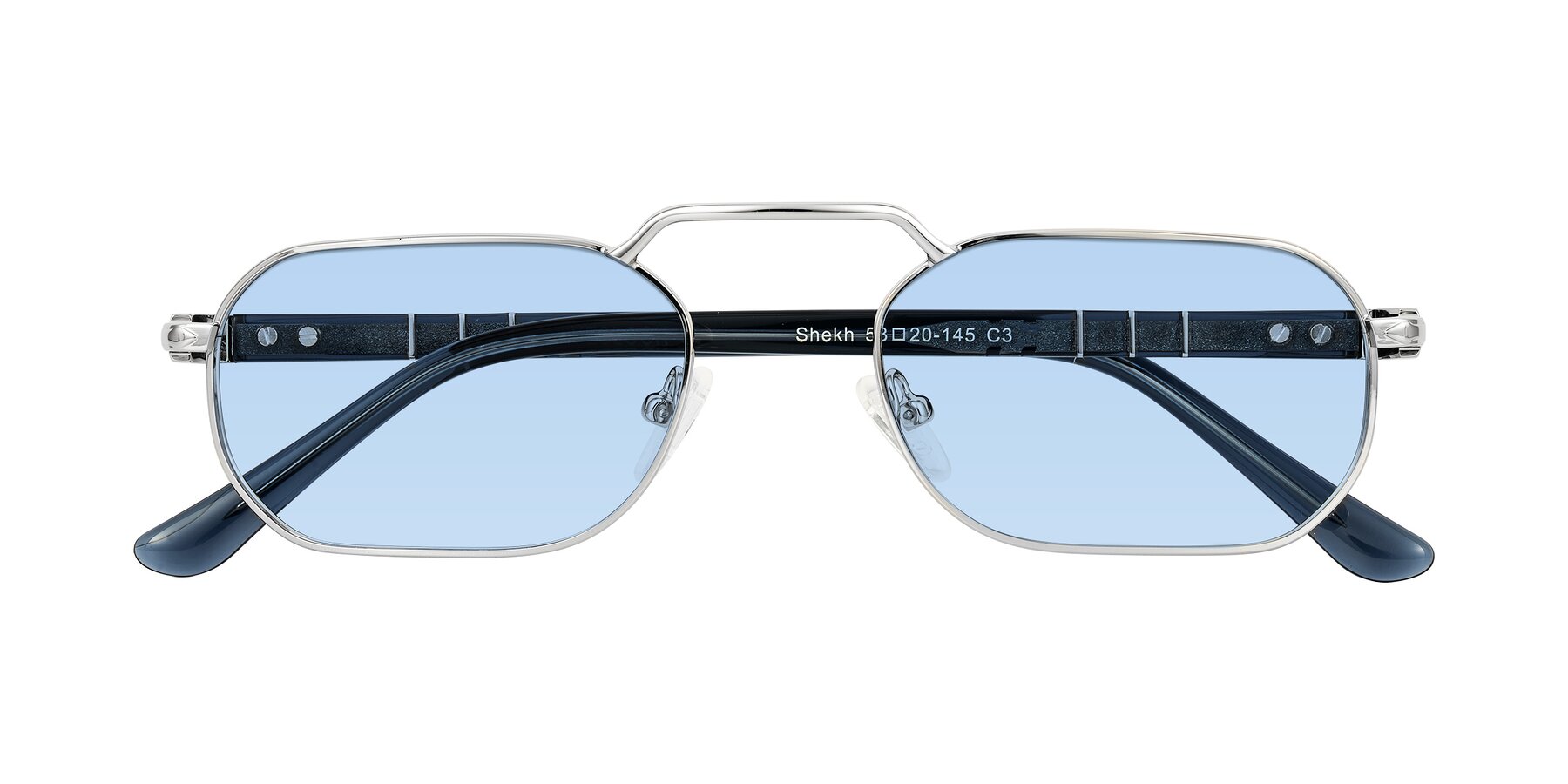 Folded Front of Shekh in Silver with Light Blue Tinted Lenses