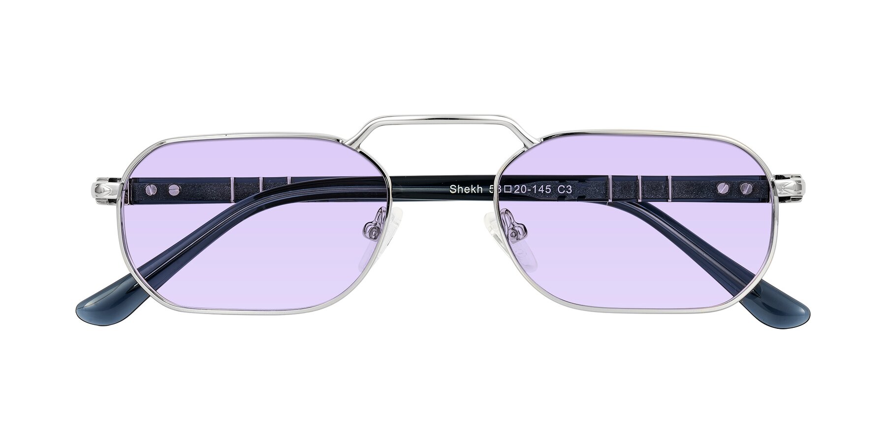Folded Front of Shekh in Silver with Light Purple Tinted Lenses