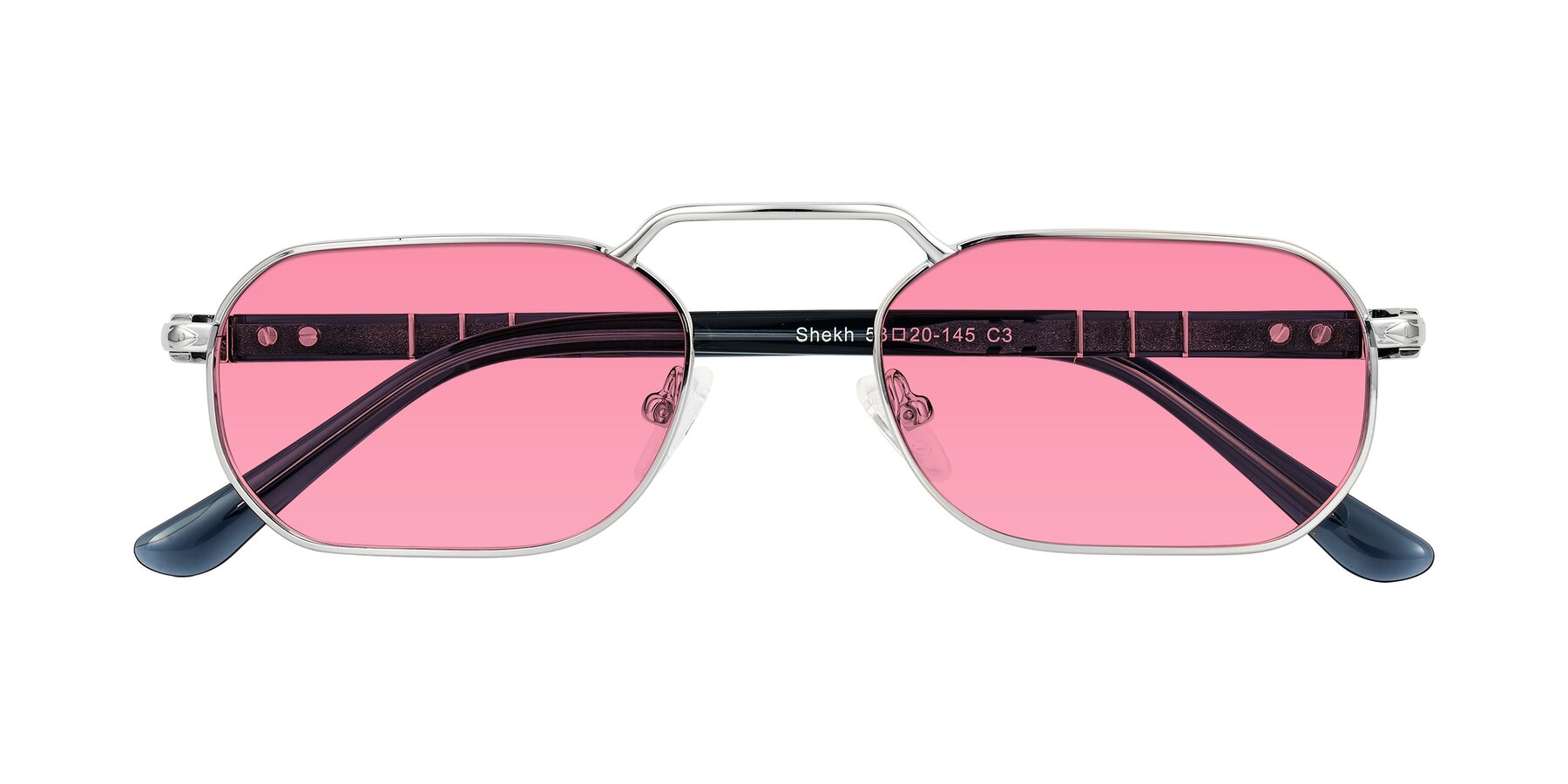 Folded Front of Shekh in Silver with Pink Tinted Lenses