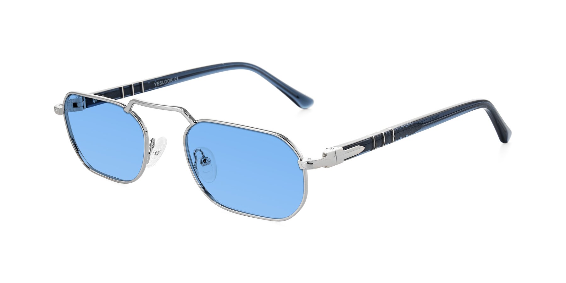 Angle of Shekh in Silver with Medium Blue Tinted Lenses