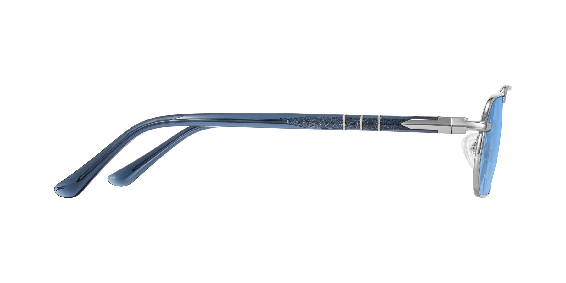 Side of Shekh in Silver with Medium Blue Tinted Lenses