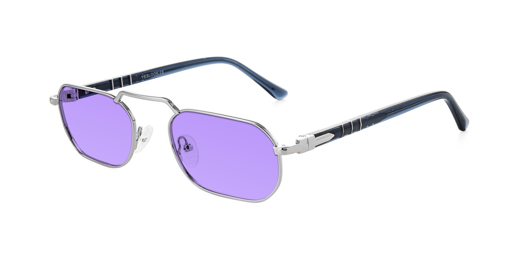 Angle of Shekh in Silver with Medium Purple Tinted Lenses