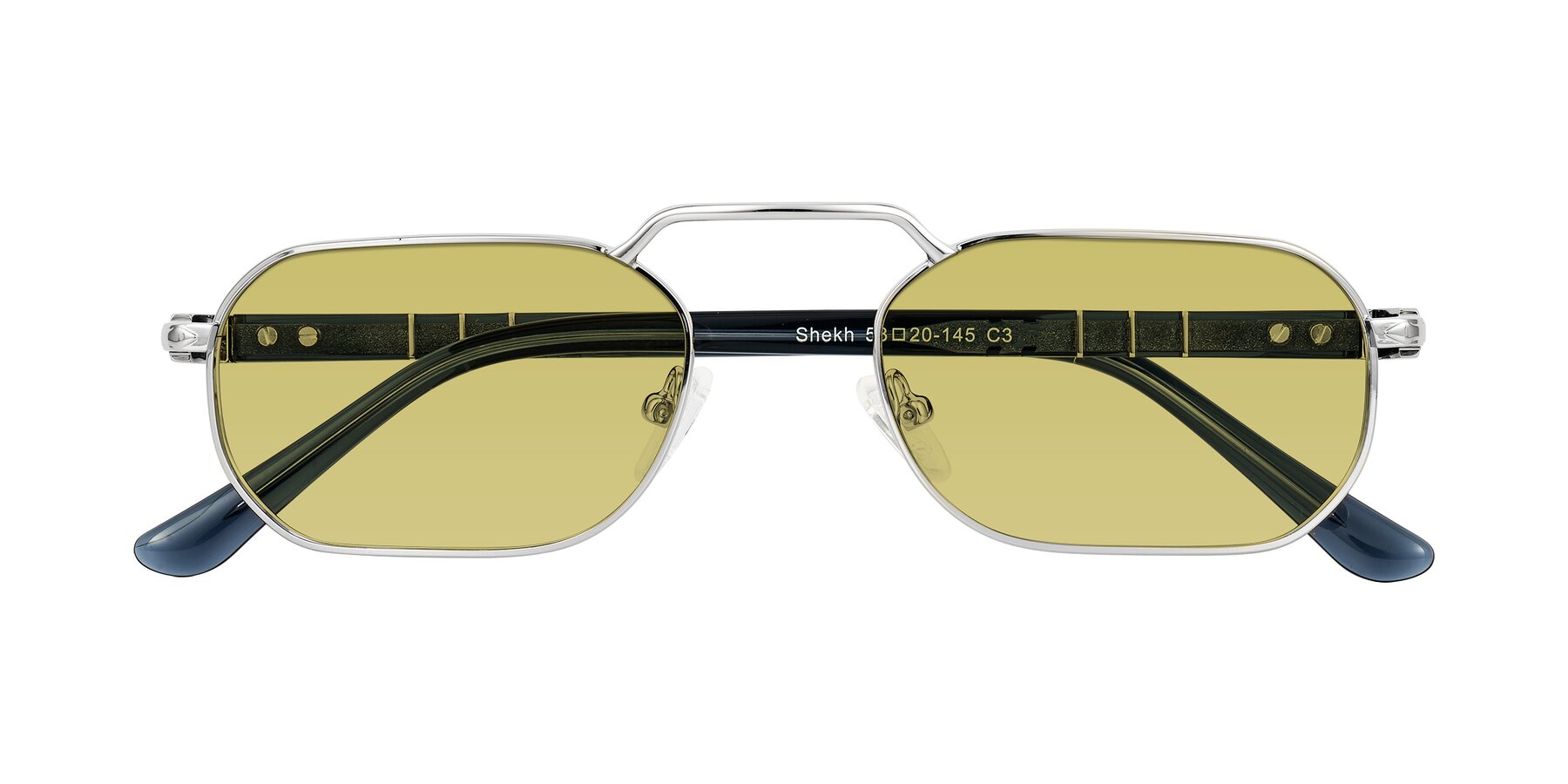 Folded Front of Shekh in Silver with Medium Champagne Tinted Lenses