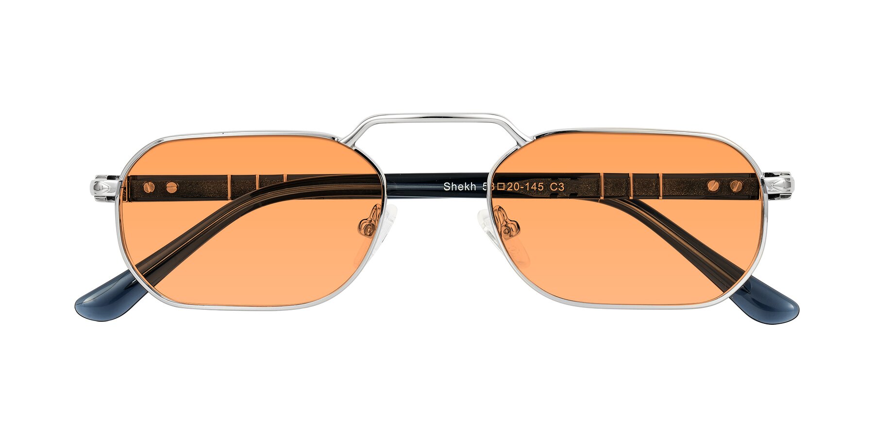 Folded Front of Shekh in Silver with Medium Orange Tinted Lenses