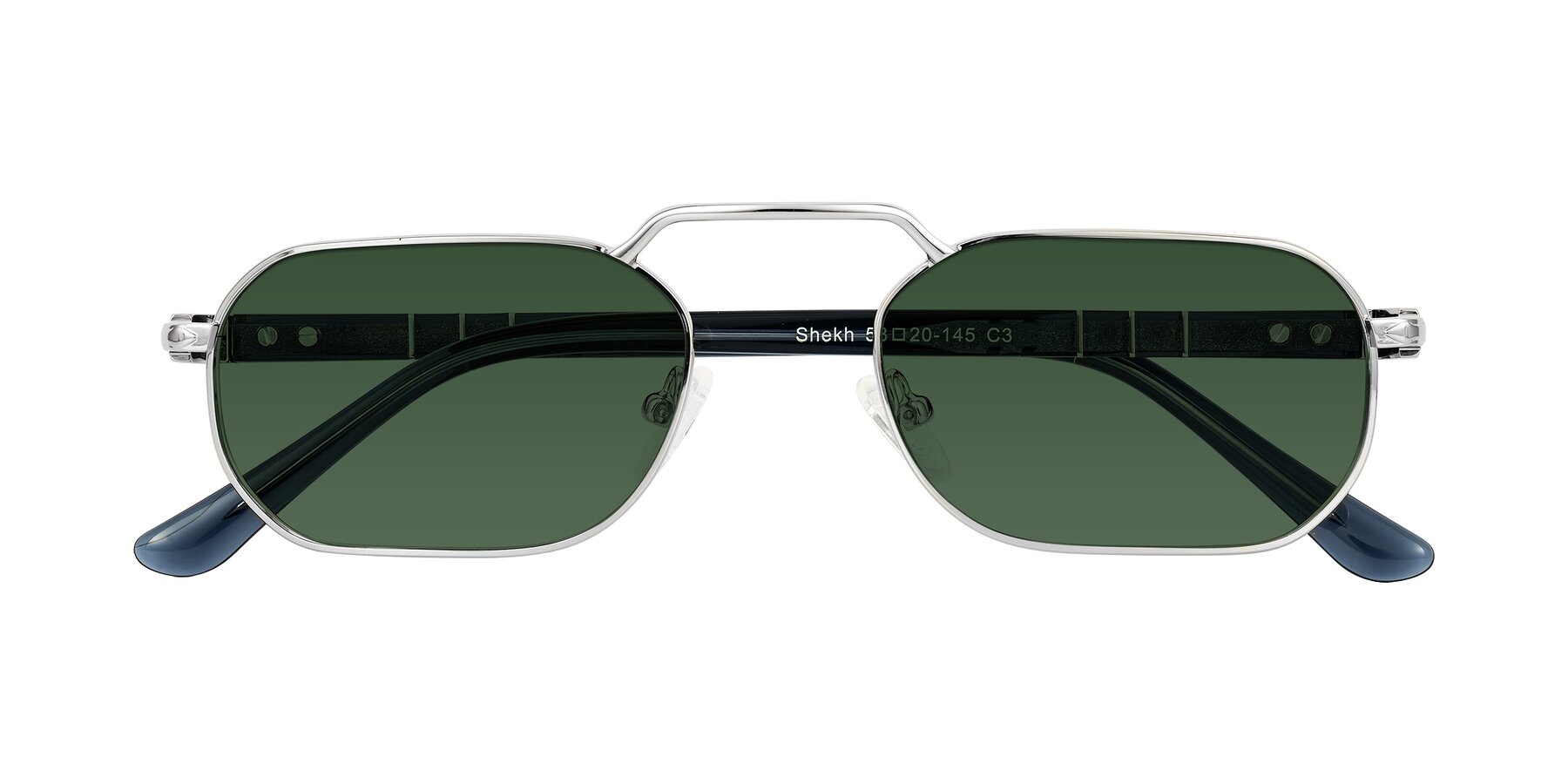 Folded Front of Shekh in Silver with Green Tinted Lenses