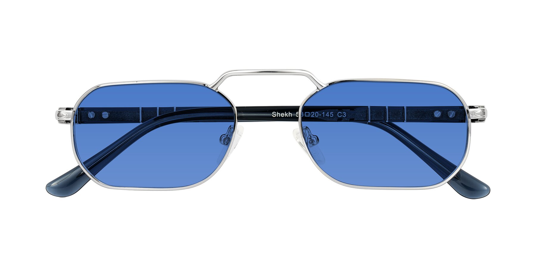 Folded Front of Shekh in Silver with Blue Tinted Lenses