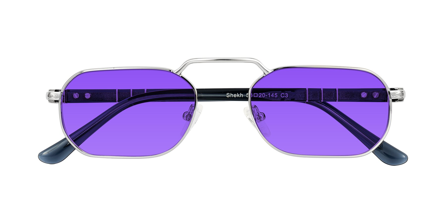 Folded Front of Shekh in Silver with Purple Tinted Lenses
