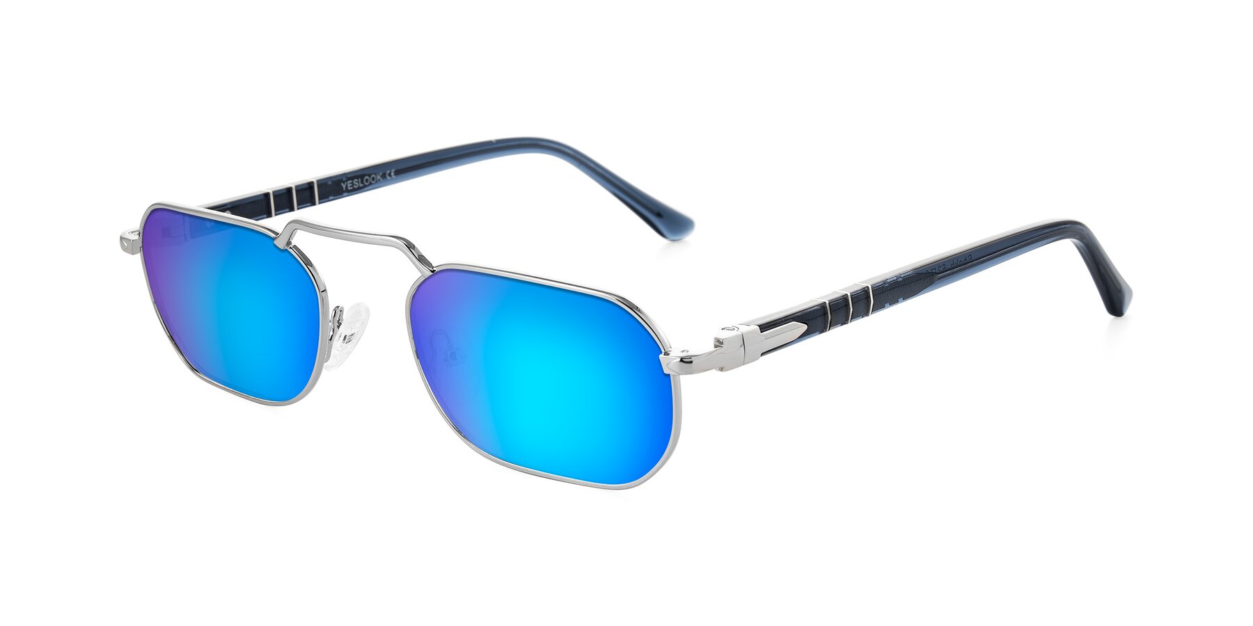 Angle of Shekh in Silver with Blue Mirrored Lenses