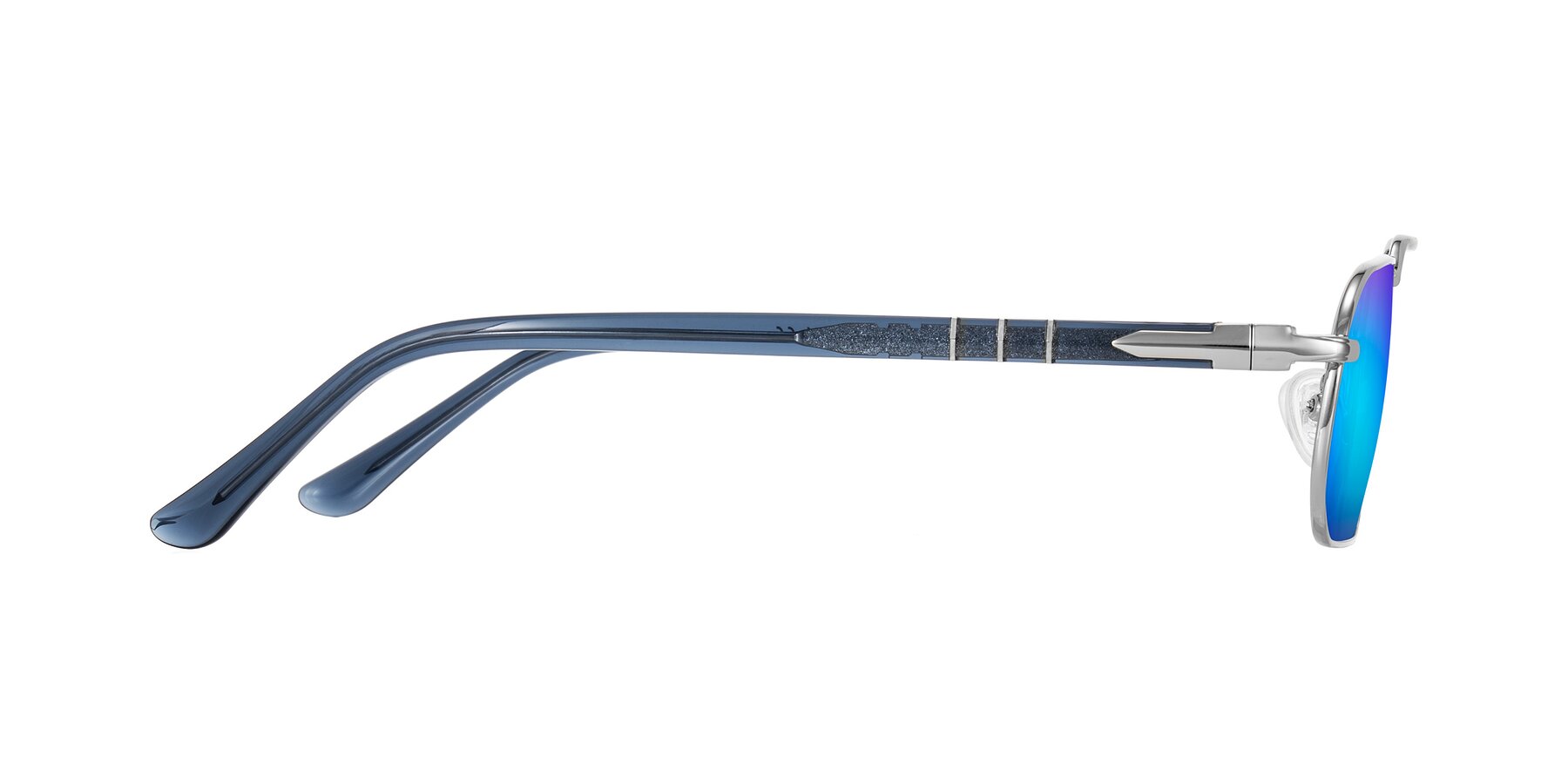 Side of Shekh in Silver with Blue Mirrored Lenses