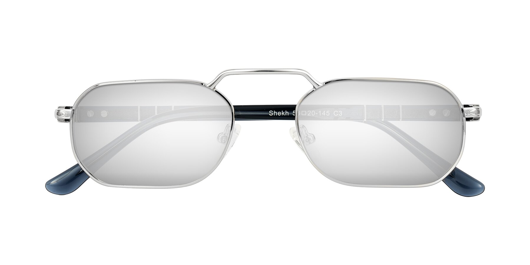 Folded Front of Shekh in Silver with Silver Mirrored Lenses