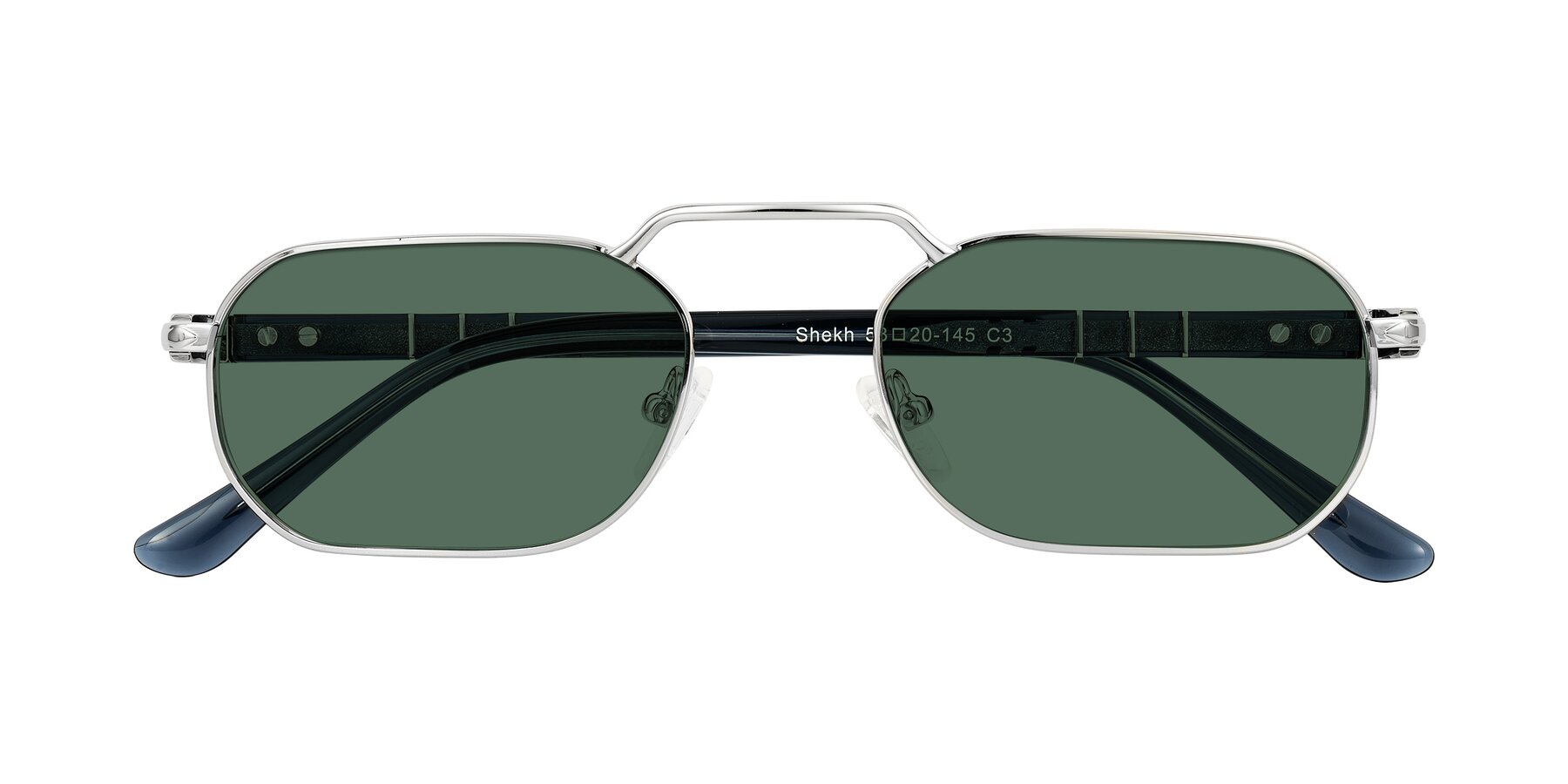 Folded Front of Shekh in Silver with Green Polarized Lenses