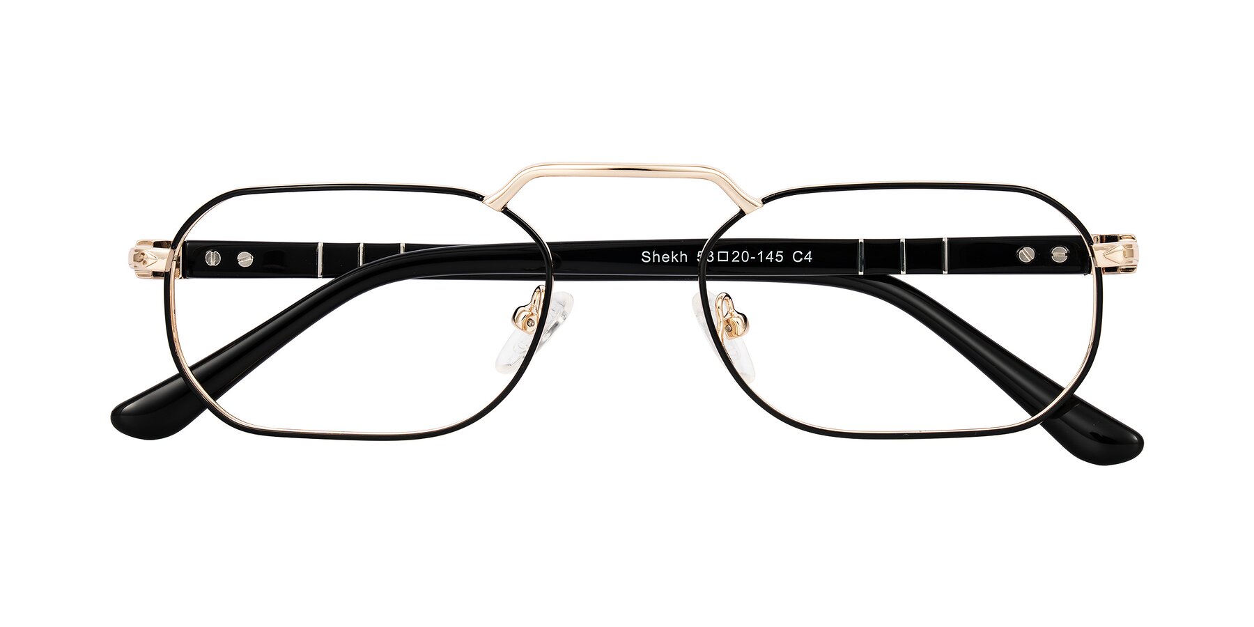 Folded Front of Shekh in Black/Gold with Clear Eyeglass Lenses