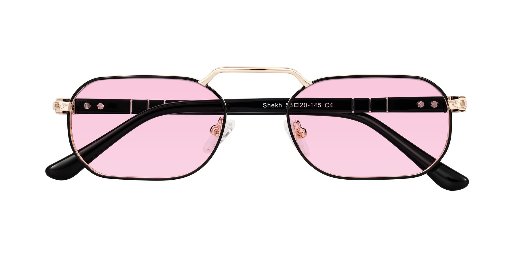 Folded Front of Shekh in Black/Gold with Light Pink Tinted Lenses