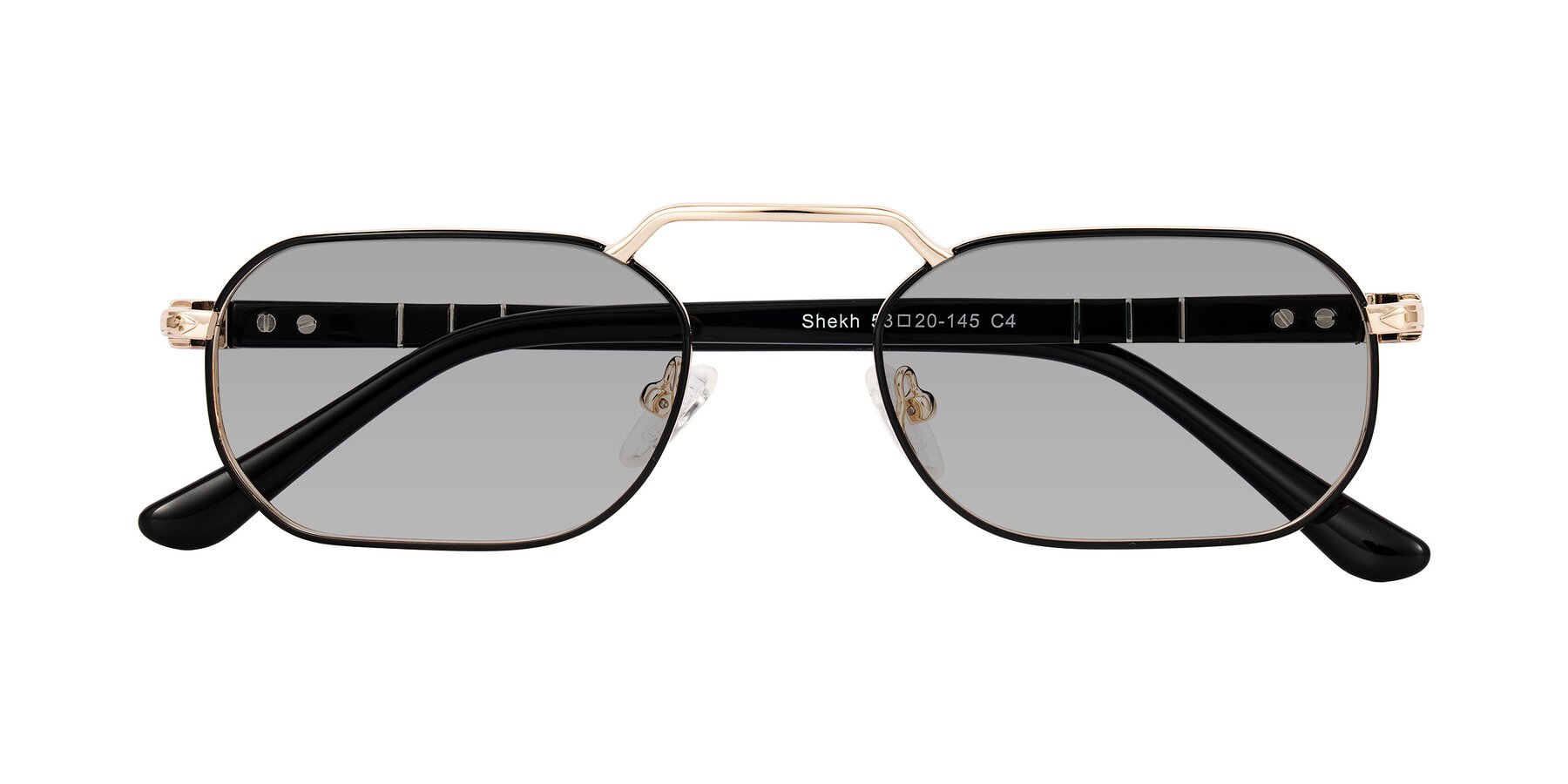 Folded Front of Shekh in Black/Gold with Light Gray Tinted Lenses