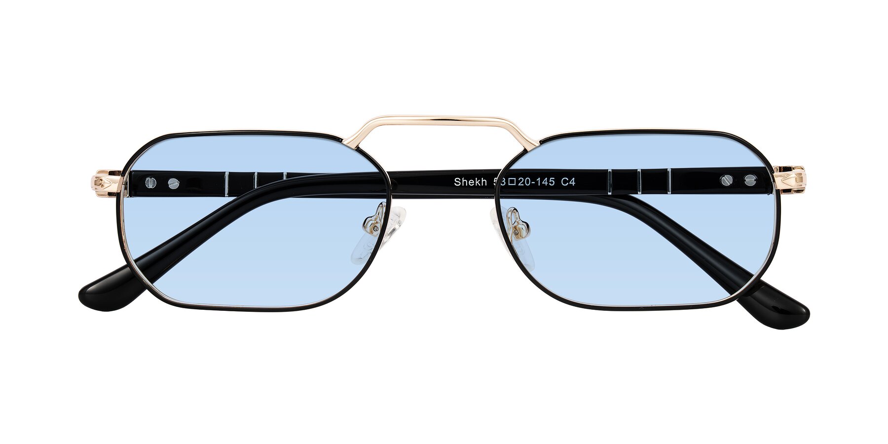 Folded Front of Shekh in Black/Gold with Light Blue Tinted Lenses