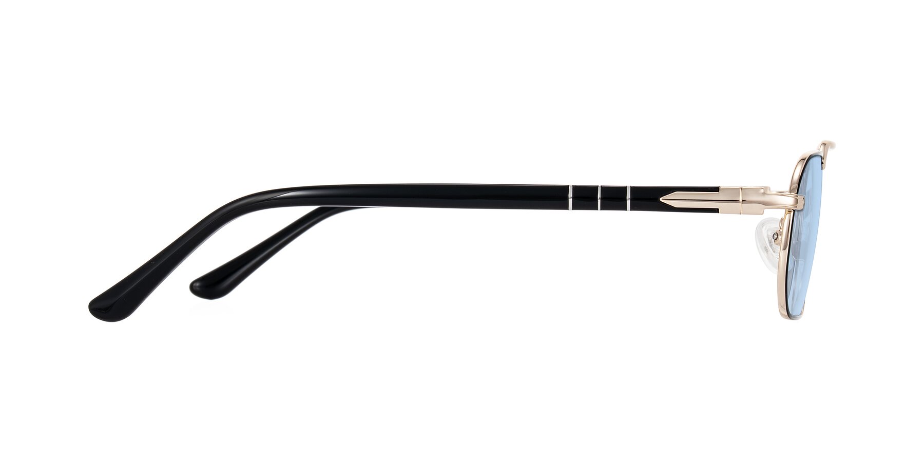 Side of Shekh in Black/Gold with Light Blue Tinted Lenses