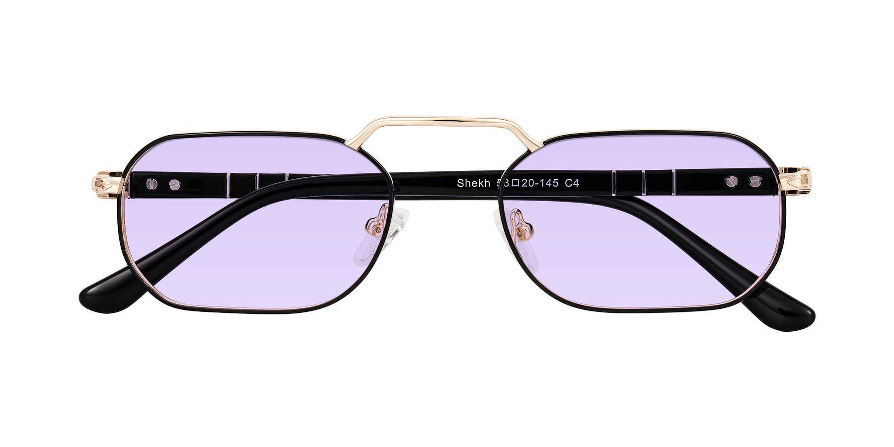 Folded Front of Shekh in Black/Gold with Light Purple Tinted Lenses