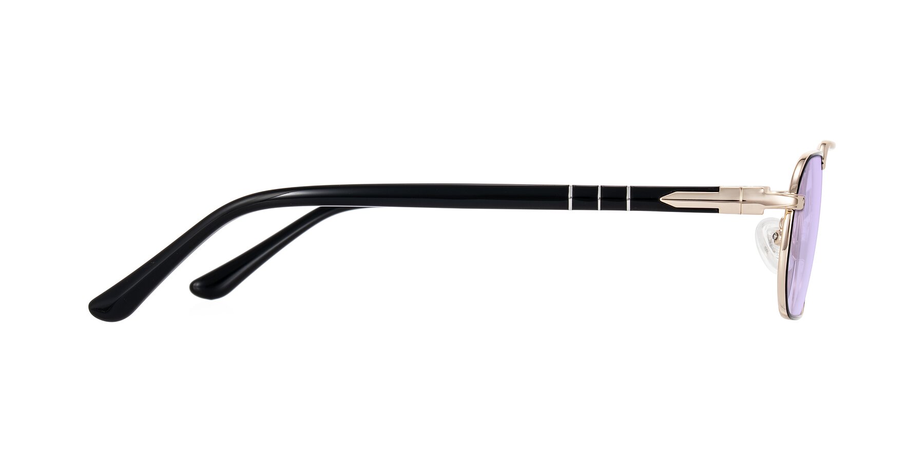 Side of Shekh in Black/Gold with Light Purple Tinted Lenses