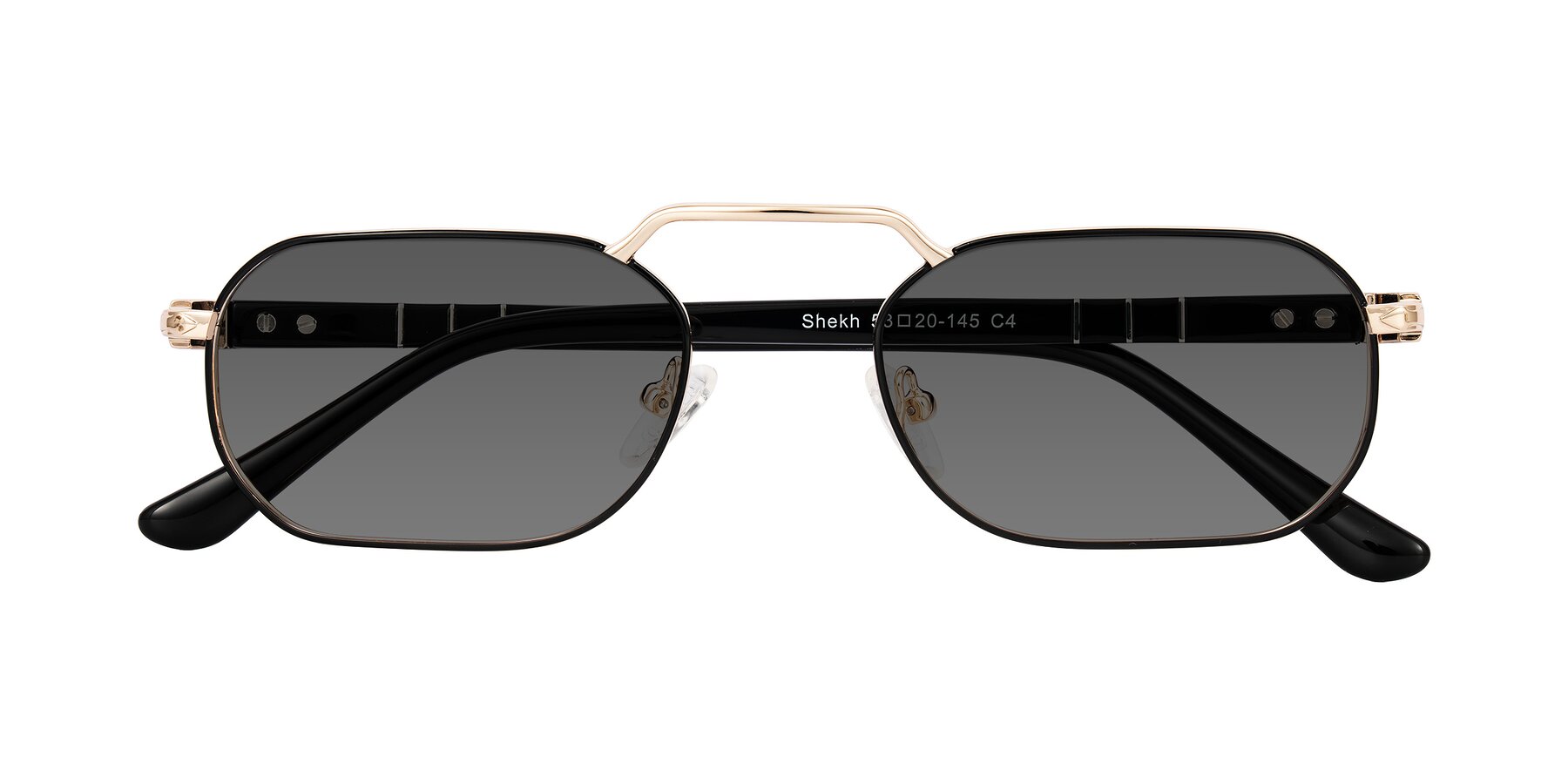 Folded Front of Shekh in Black/Gold with Medium Gray Tinted Lenses
