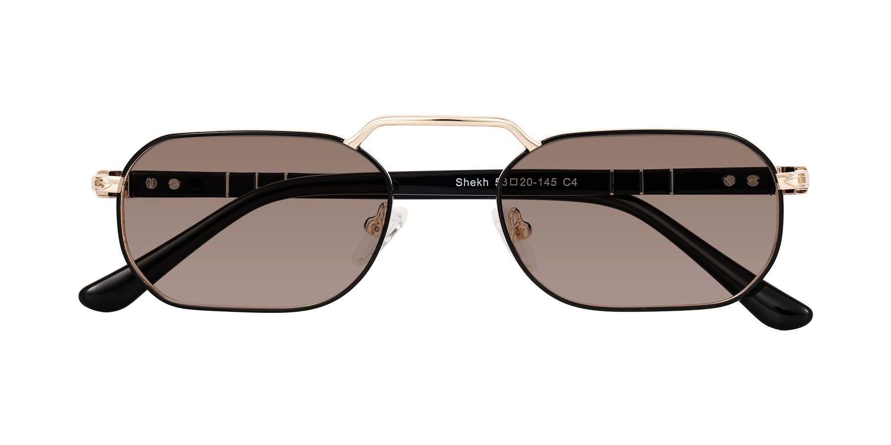 Folded Front of Shekh in Black/Gold with Medium Brown Tinted Lenses