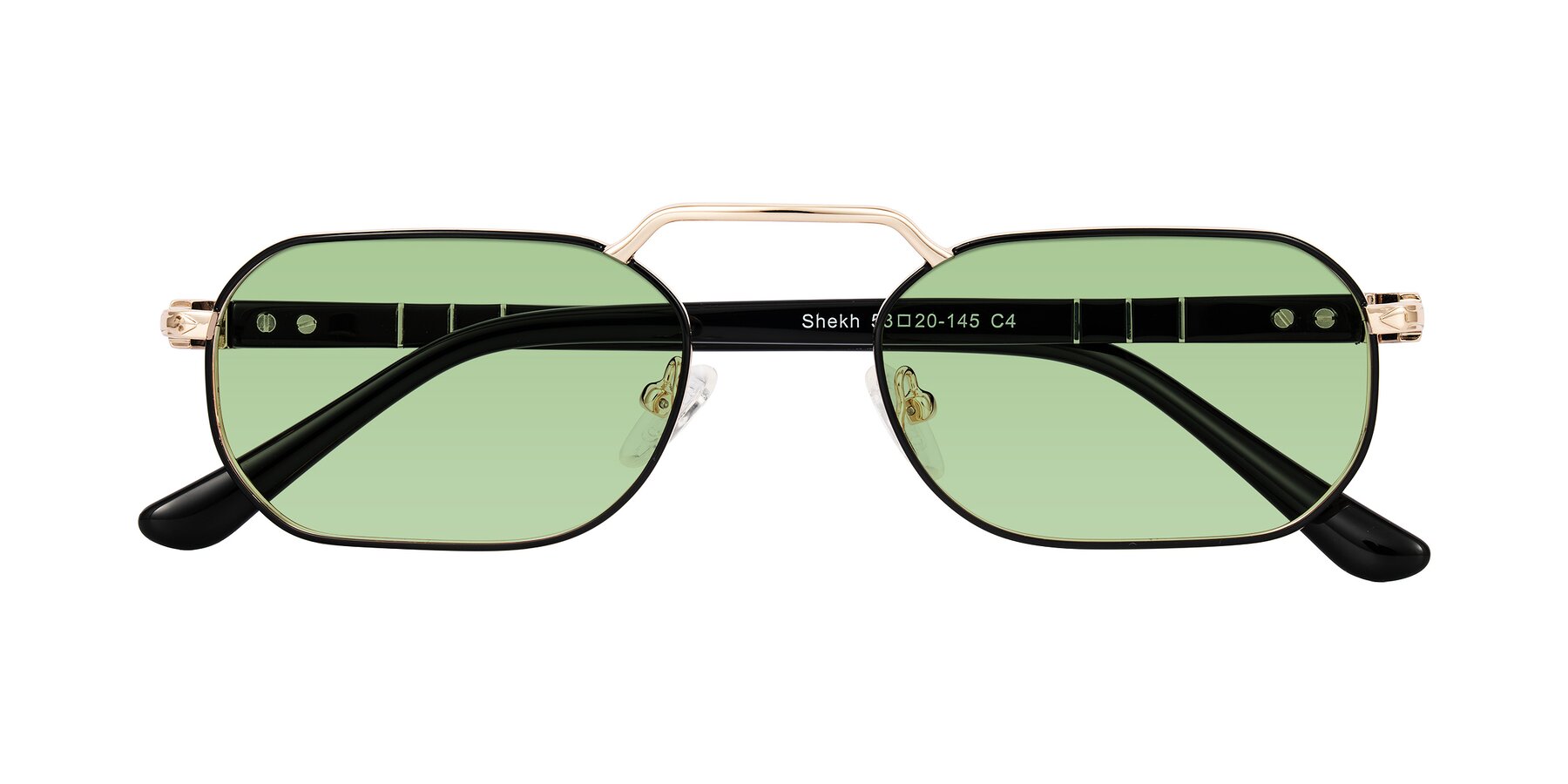 Folded Front of Shekh in Black/Gold with Medium Green Tinted Lenses