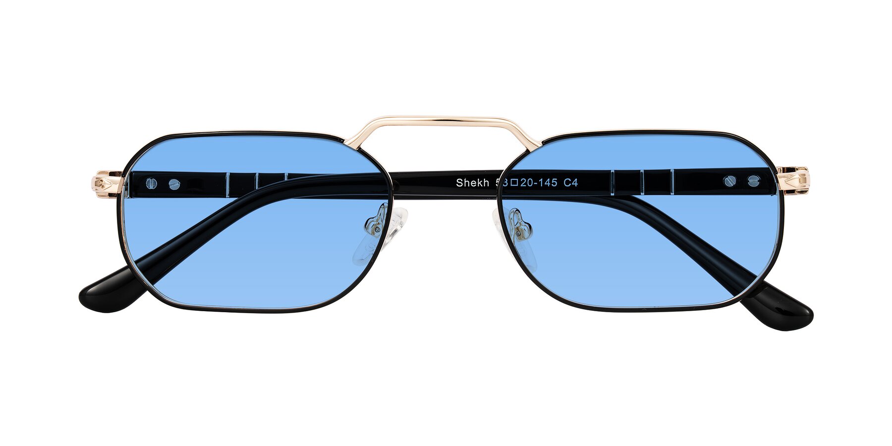 Folded Front of Shekh in Black/Gold with Medium Blue Tinted Lenses