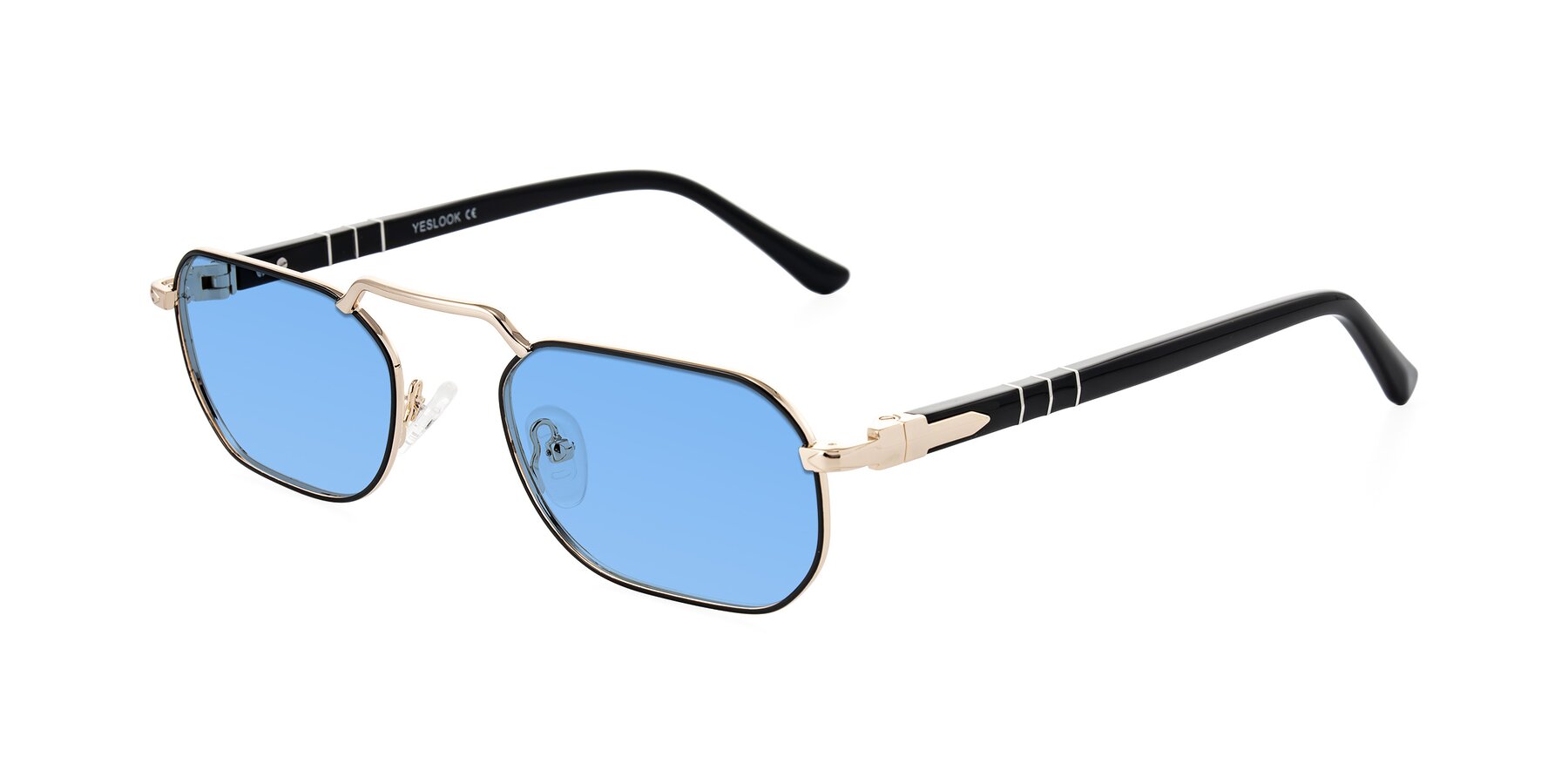 Angle of Shekh in Black/Gold with Medium Blue Tinted Lenses