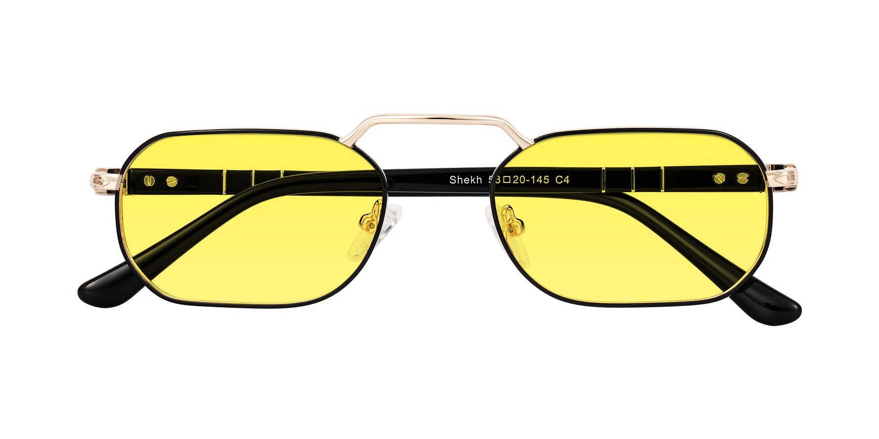 Folded Front of Shekh in Black/Gold with Medium Yellow Tinted Lenses