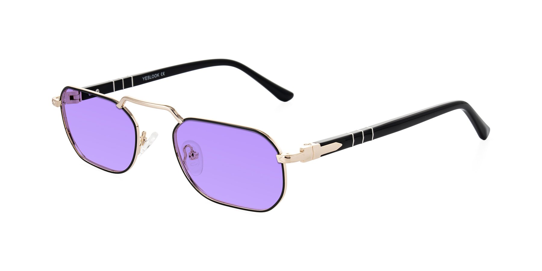 Angle of Shekh in Black/Gold with Medium Purple Tinted Lenses