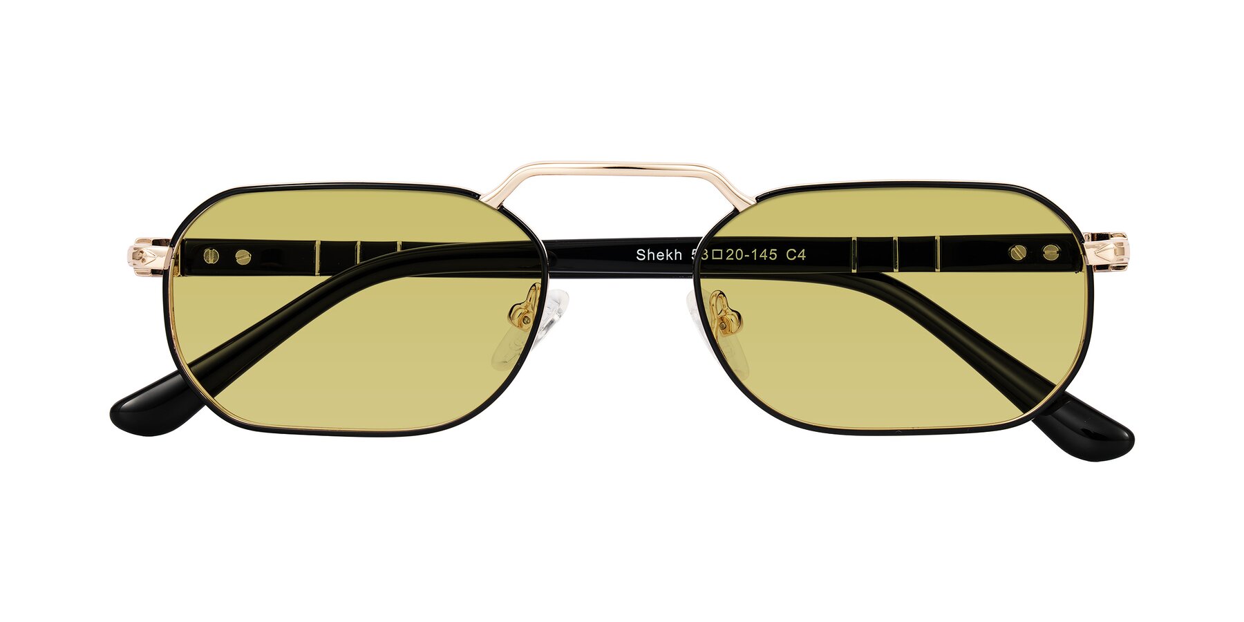 Folded Front of Shekh in Black/Gold with Medium Champagne Tinted Lenses