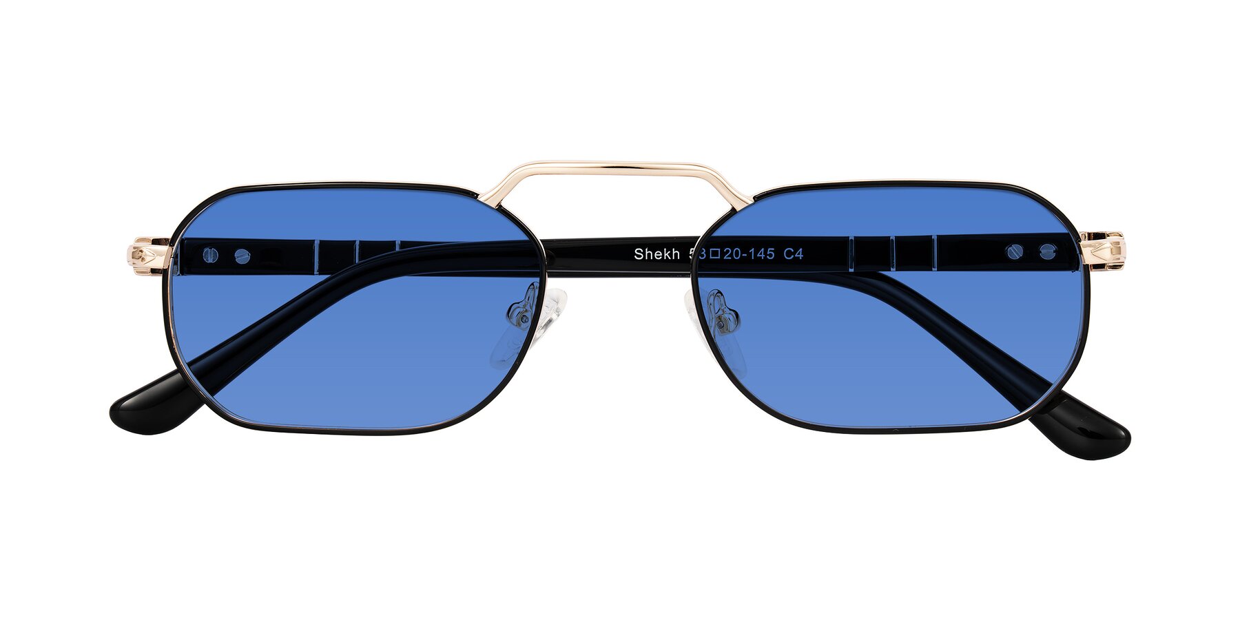 Folded Front of Shekh in Black/Gold with Blue Tinted Lenses