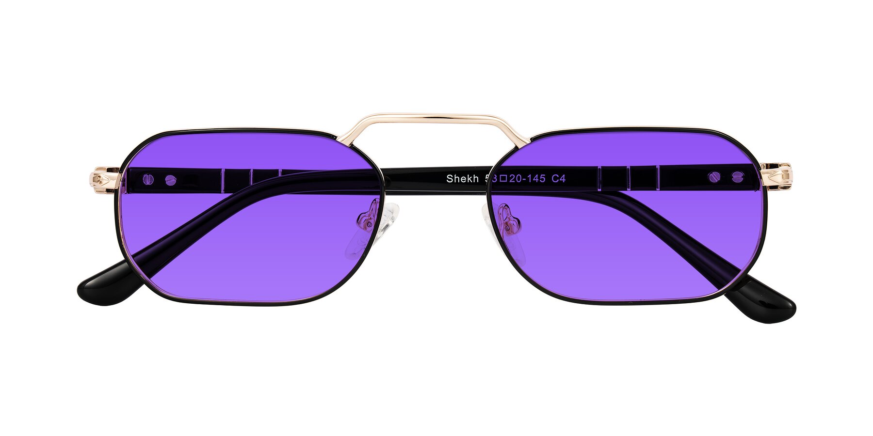 Folded Front of Shekh in Black/Gold with Purple Tinted Lenses