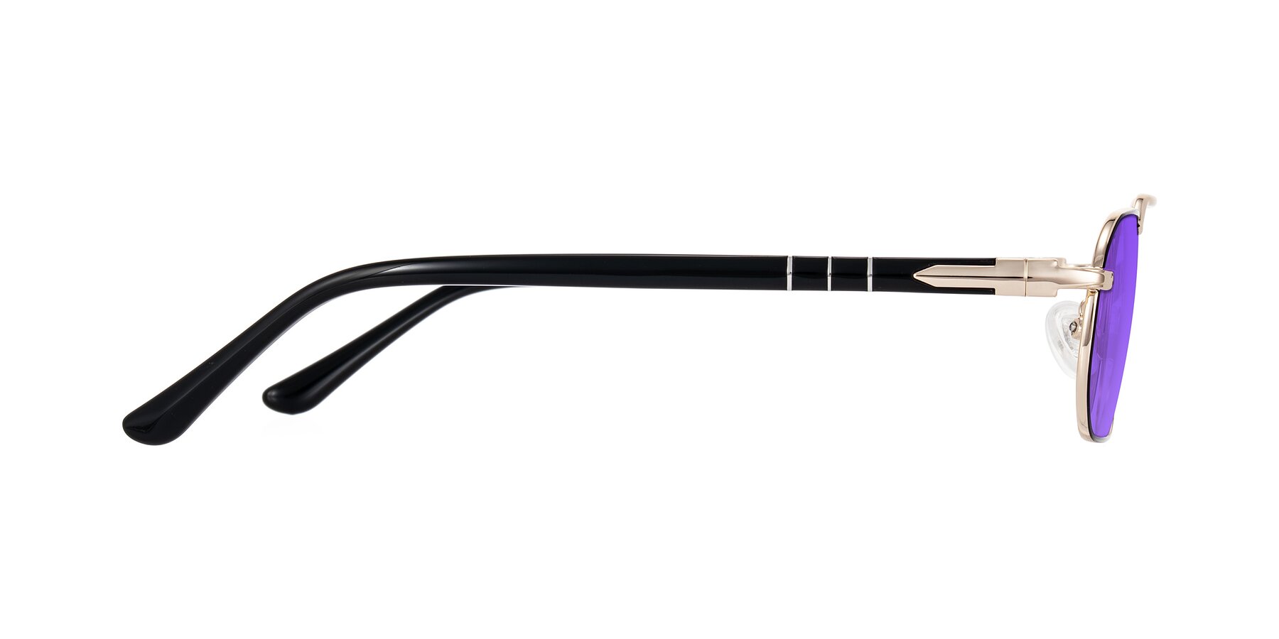 Side of Shekh in Black/Gold with Purple Tinted Lenses