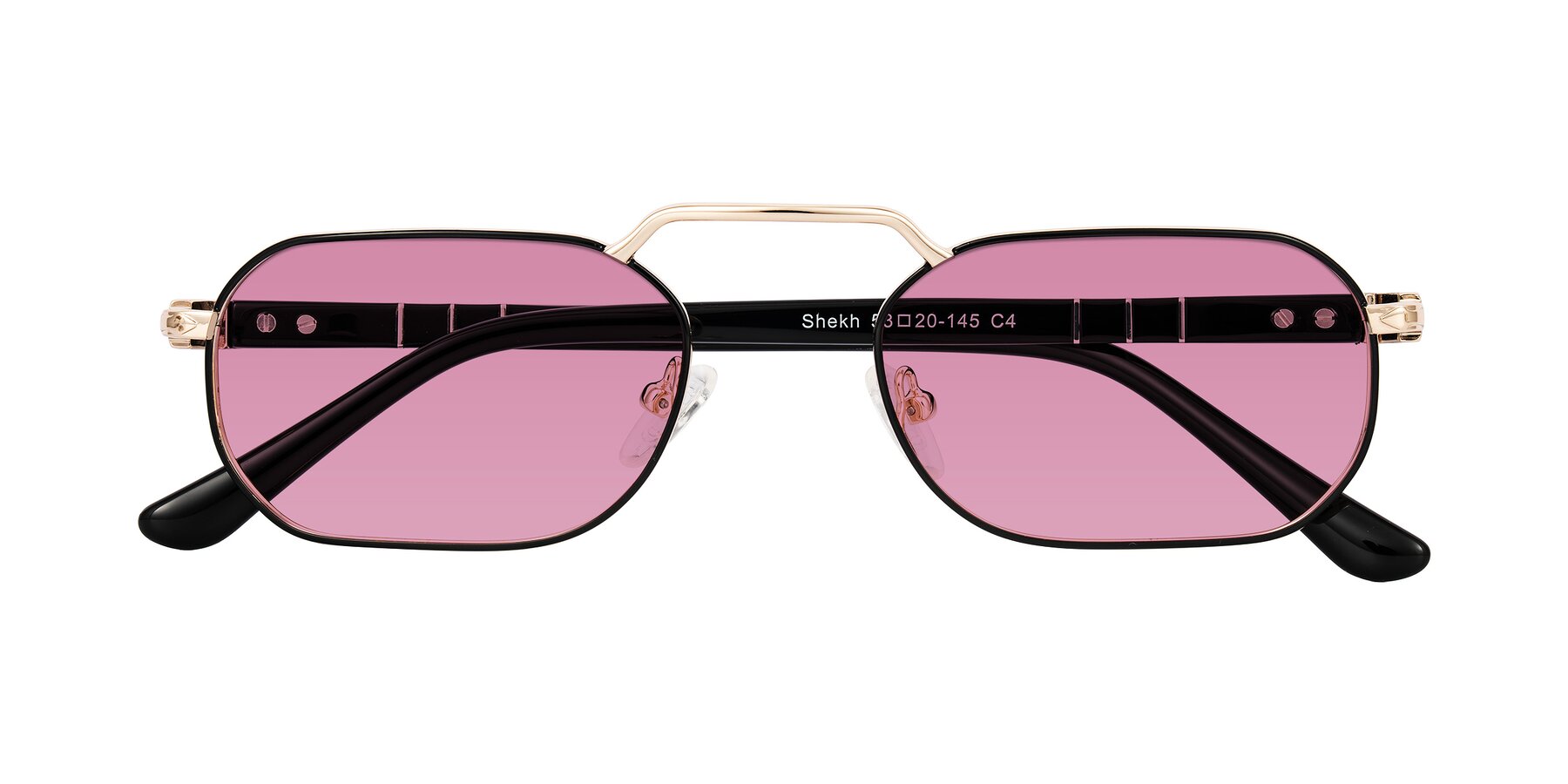 Folded Front of Shekh in Black/Gold with Medium Wine Tinted Lenses