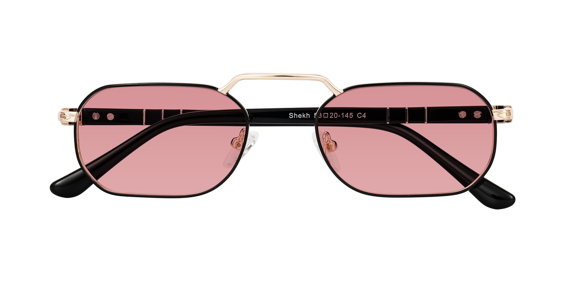 Folded Front of Shekh in Black/Gold with Medium Garnet Tinted Lenses