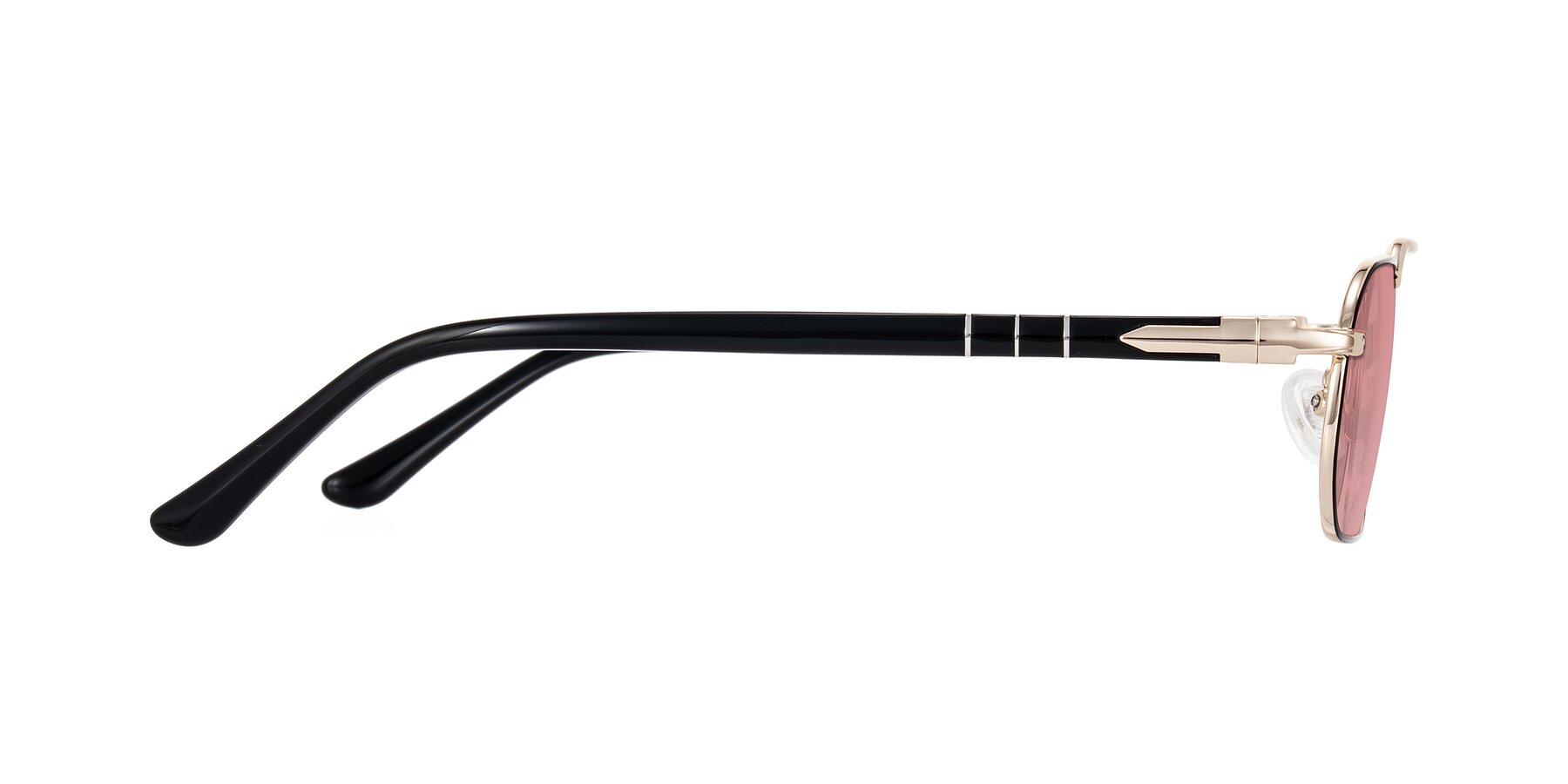 Side of Shekh in Black/Gold with Medium Garnet Tinted Lenses