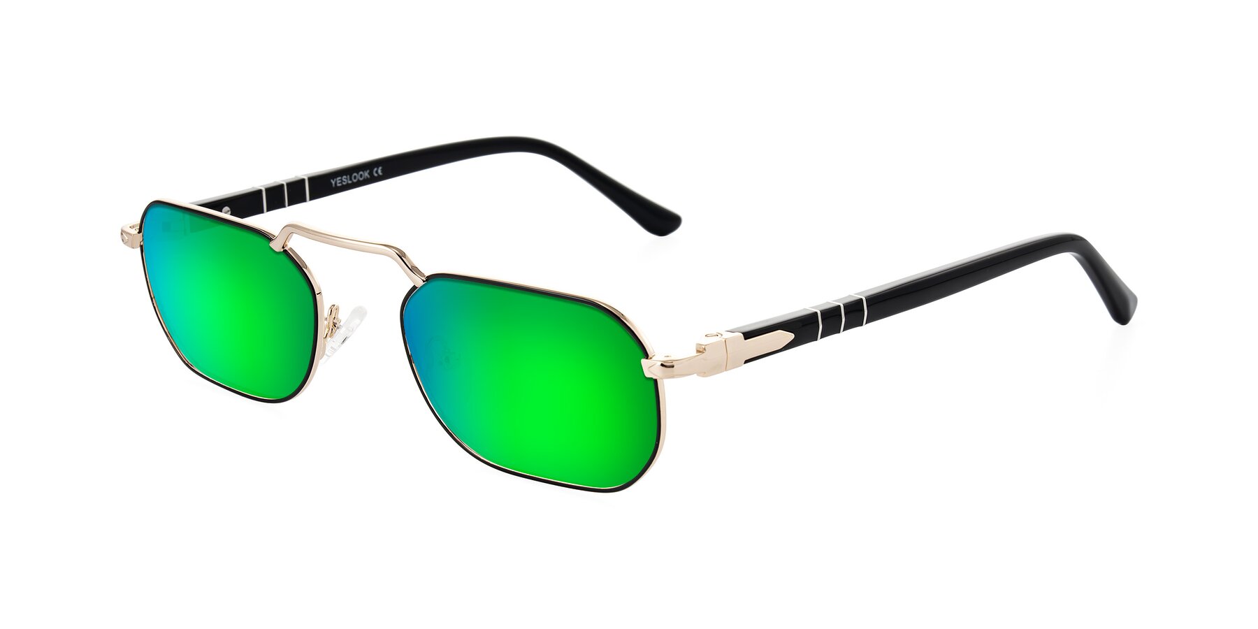 Angle of Shekh in Black/Gold with Green Mirrored Lenses