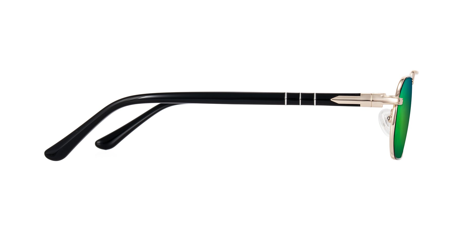 Side of Shekh in Black/Gold with Green Mirrored Lenses