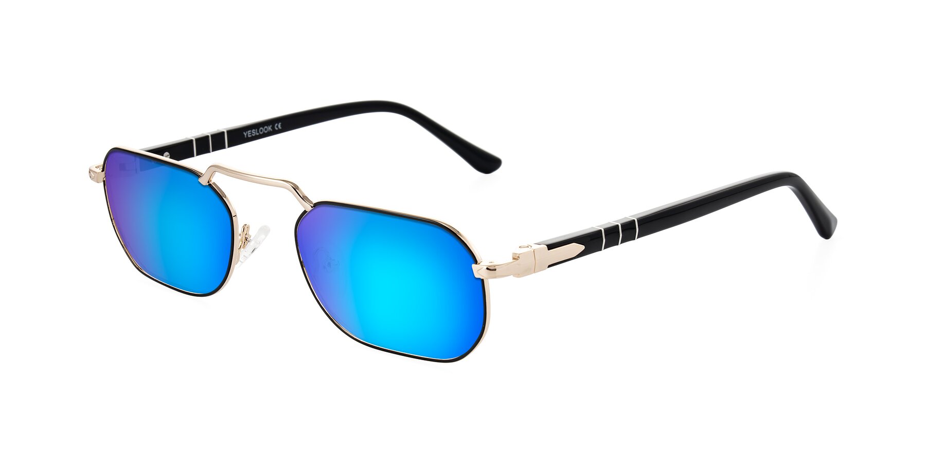 Angle of Shekh in Black/Gold with Blue Mirrored Lenses
