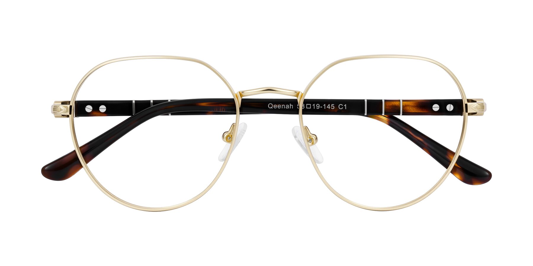 Folded Front of Qeenah in Gold with Clear Blue Light Blocking Lenses