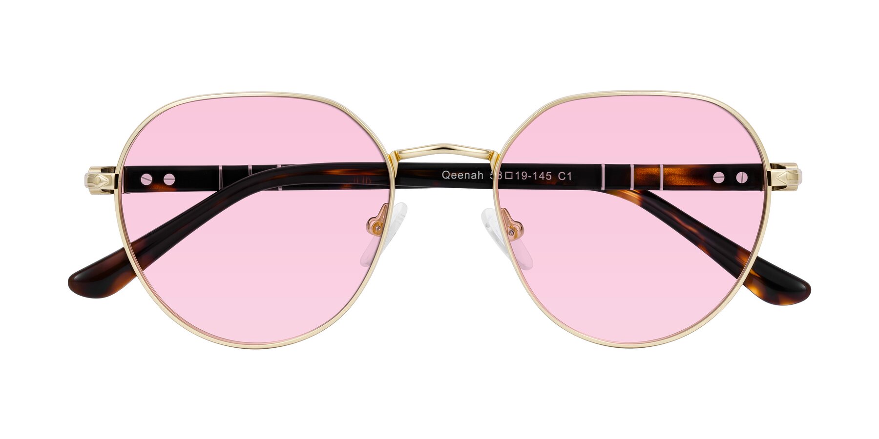 Folded Front of Qeenah in Gold with Light Pink Tinted Lenses