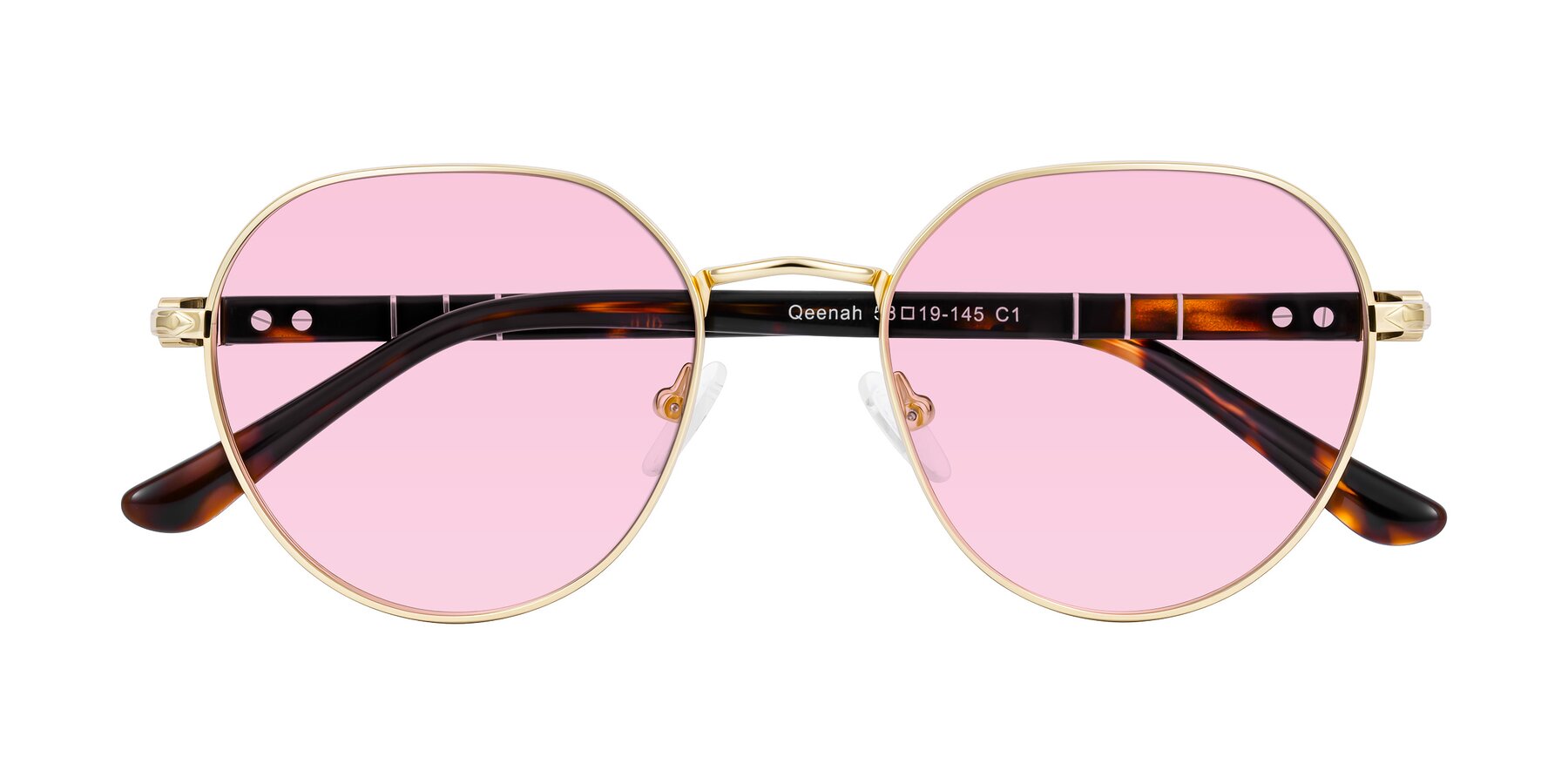 Folded Front of Qeenah in Gold with Light Pink Tinted Lenses