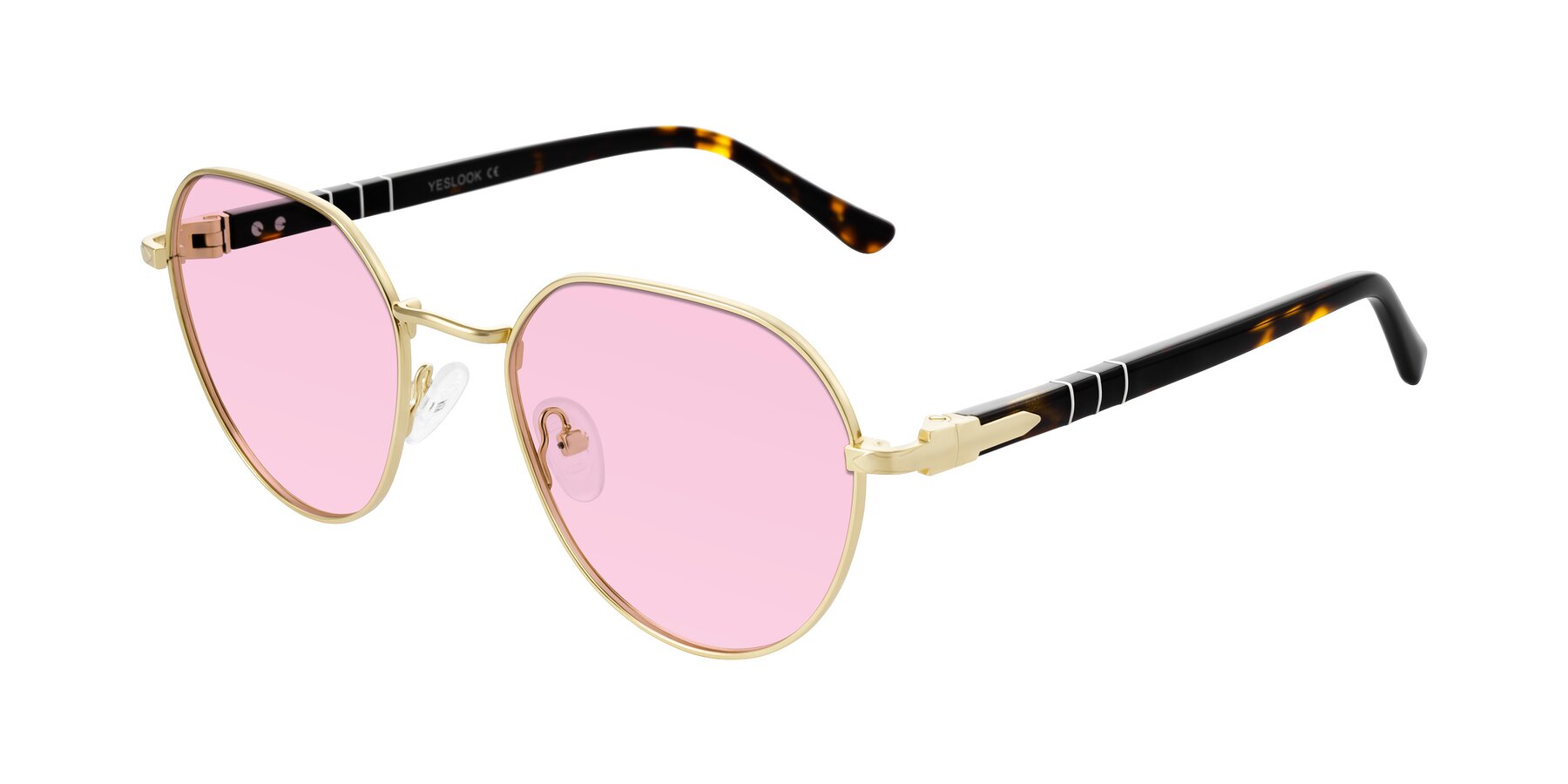 Angle of Qeenah in Gold with Light Pink Tinted Lenses