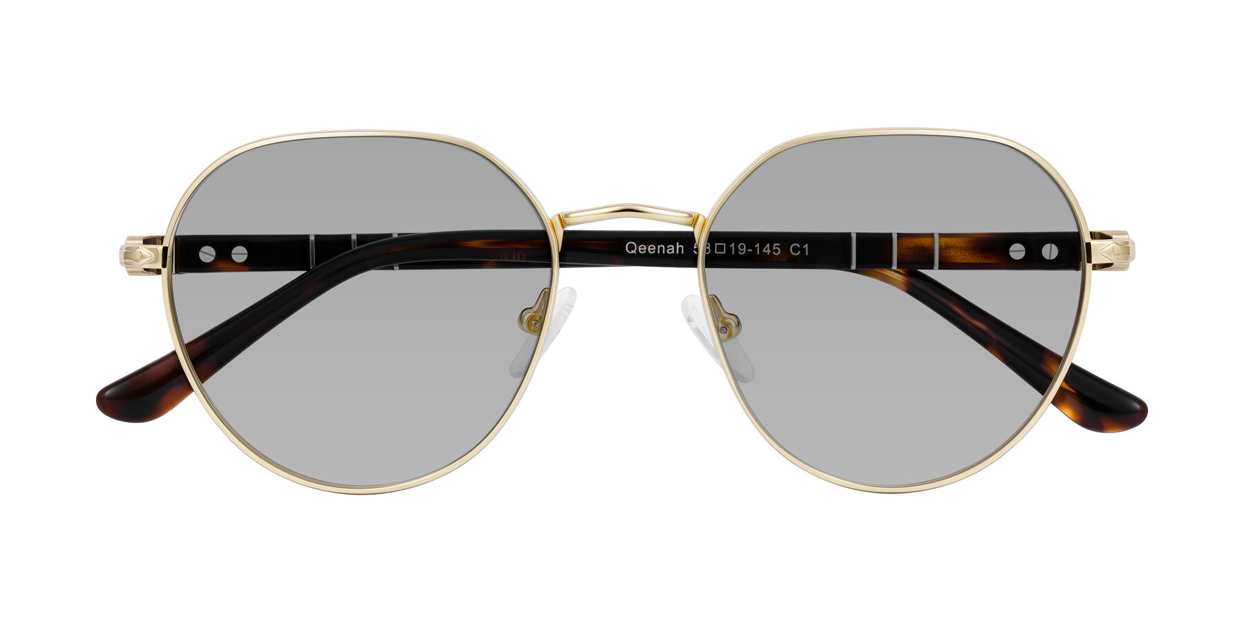 Folded Front of Qeenah in Gold with Light Gray Tinted Lenses