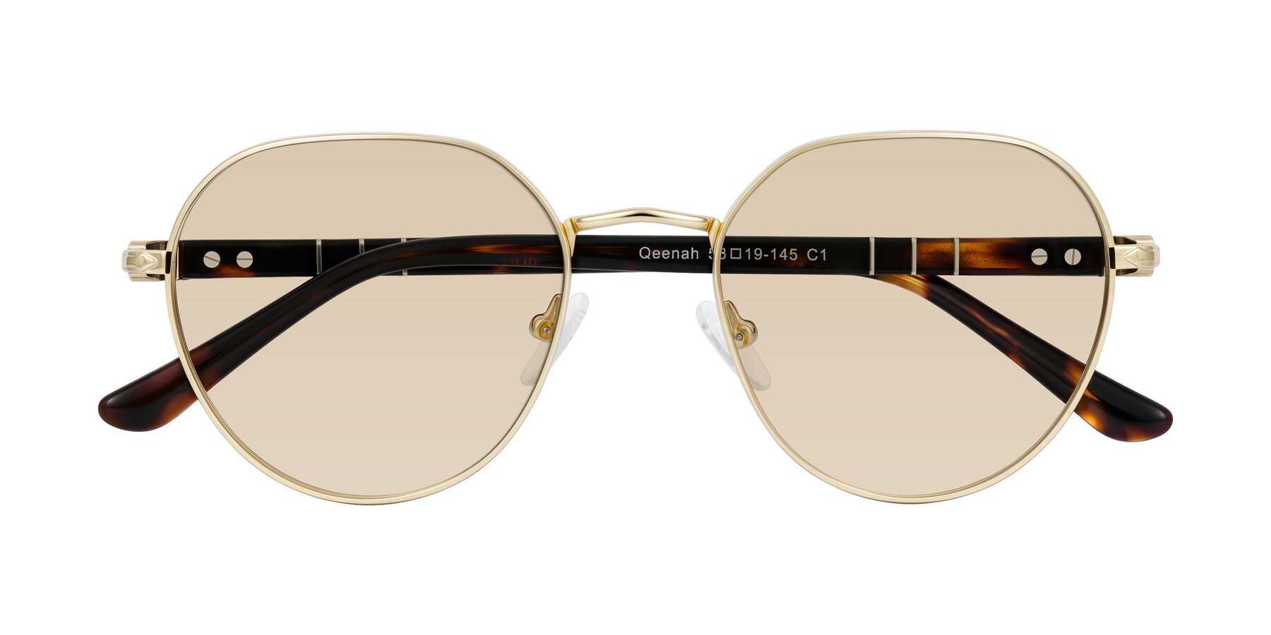 Folded Front of Qeenah in Gold with Light Brown Tinted Lenses
