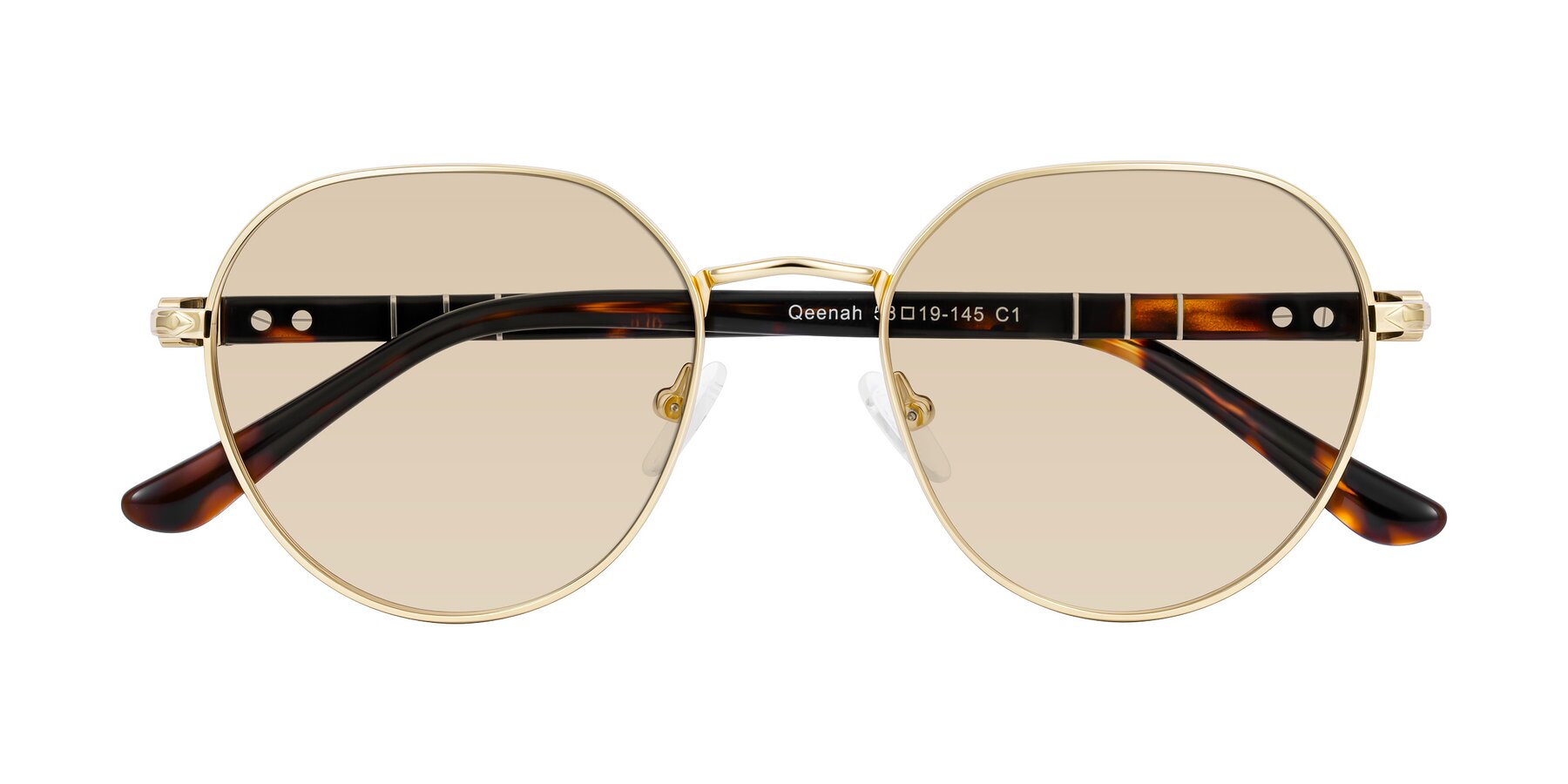 Folded Front of Qeenah in Gold with Light Brown Tinted Lenses