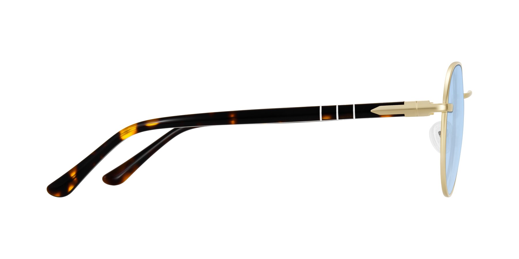 Side of Qeenah in Gold with Light Blue Tinted Lenses