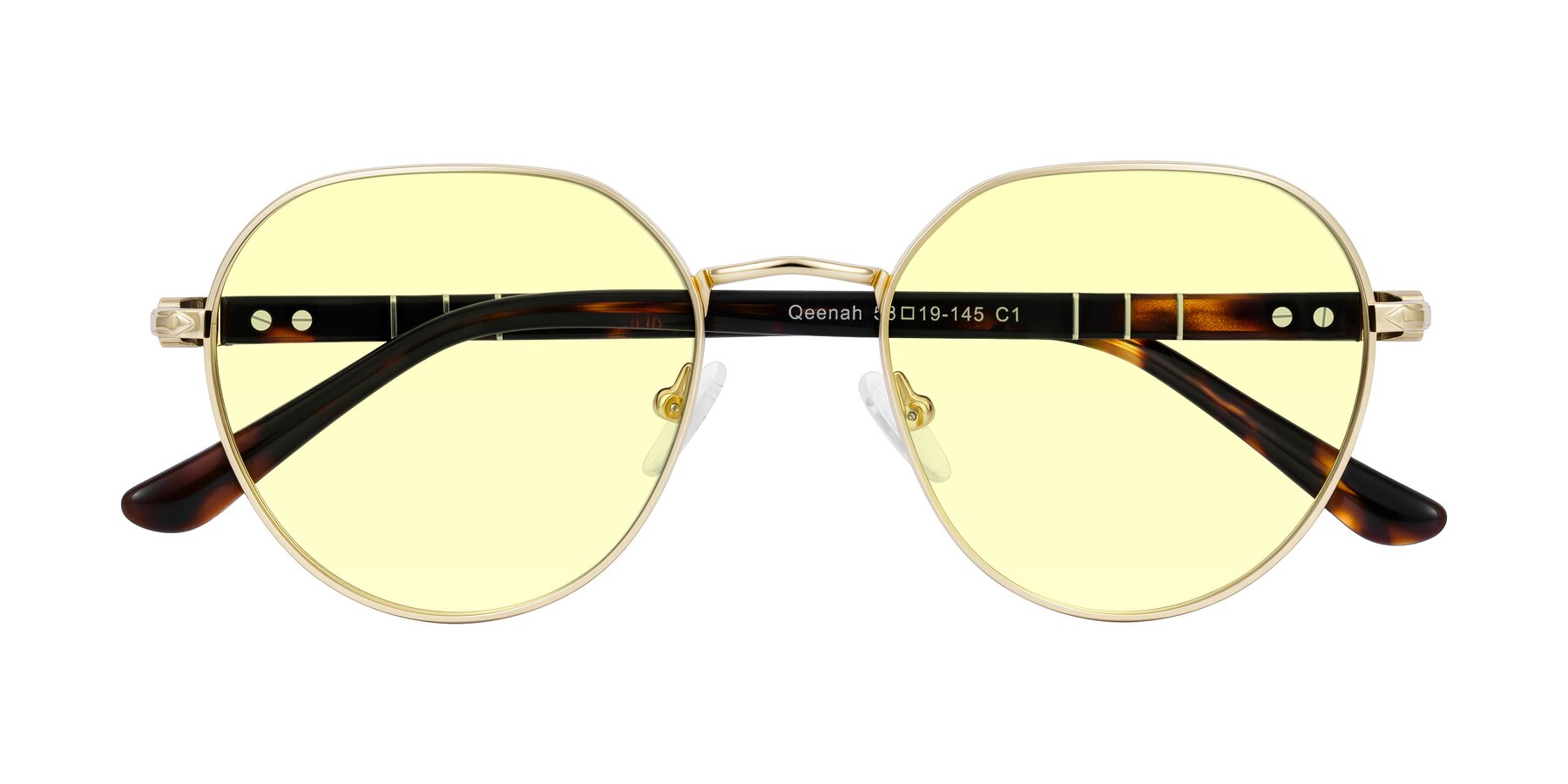 Folded Front of Qeenah in Gold with Light Yellow Tinted Lenses